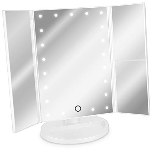 Navaris LED Kosmetikspiegel Faltbarer Standspiegel - beleuchteter Schminkspiegel Make Up Spiegel 2-Fach 3-Fach Vergrößerungsspiegel - Matt Weiß